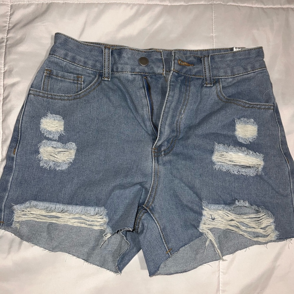 SHEIN Blue Distressed Jean Shorts